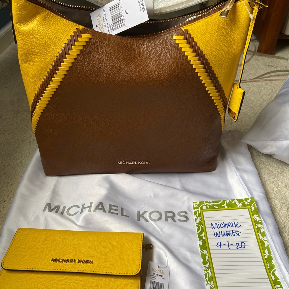 Michael kors Tan Yellow Tote Purse Wallet Set